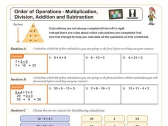 Order of operations – multiplication, division, addition and subtraction
