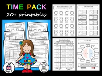 Time Pack   (telling the time - analogue & digital) (UK version) - 20+ printables