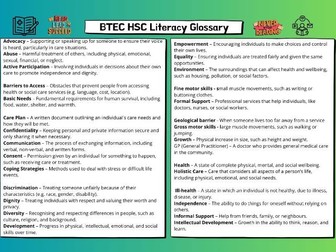 BTEC Health and Social Care Literacy Glossary