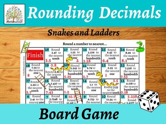 Rounding Decimals Snakes and Ladders Board Dice Game