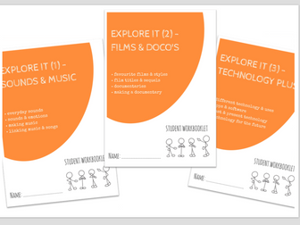 LITERACY bundle - EXPLORE IT - sounds, music, film, technology, apps  x3 workbooklets