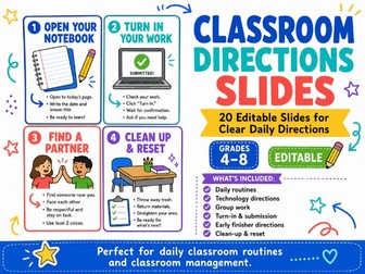 Classroom Directions Slides | 20 Editable Templates