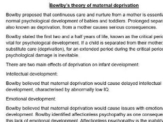 Bowlby information sheets