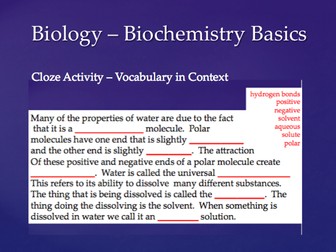 Biology-Biochemistry Basics Cloze Activity