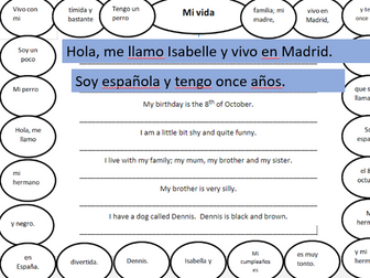 Mi Vida - guided translation worksheet