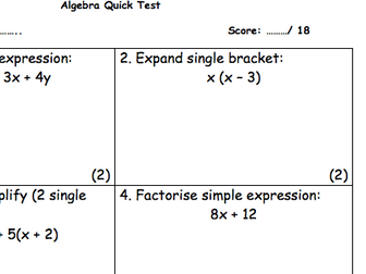 Algebra quick test and reflection