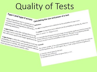 Quality of Tests Edexcel Further Statistics 1