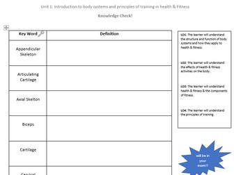 NCFE LEVEL 1/2 HEALTH & FITNESS UNIT 1 KEY WORD KNOWLEDGE ORGANISER