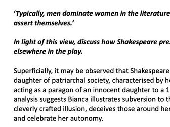 The Taming of the Shrew - Shakespeare's presentation of Bianca (A Level English Literature)