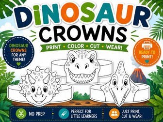 Dinosaur Crowns Craft | Printable Dinosaur Headbands | Color Cut and Wear Hats