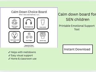 Calm Down Choice Board SEN