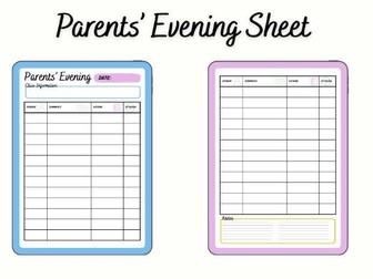 Parents Evening Note Sheet