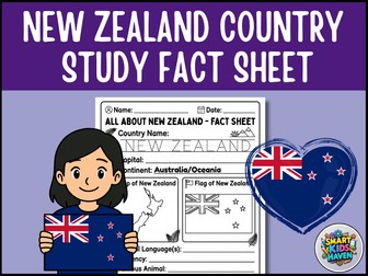 New Zealand Map and Flag Country Study Research Project Worksheet Geography Activity