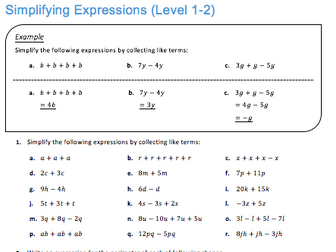 Simplifying Expressions (Level 1-2)