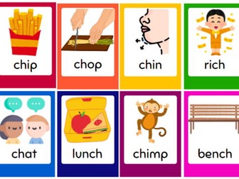 ch sound phonics word and picture flashcards