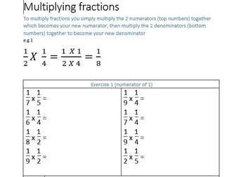 Multiplying fractions worksheet (scaffolded for lower ability learners)