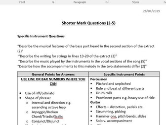 Eduqas A-level music short mark questions