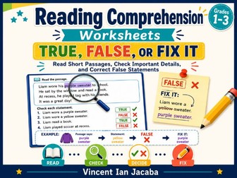 Reading Comprehension Worksheets Grades 1–3 | True, False or Fix It | Close Reading