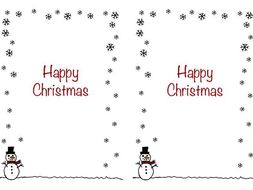 christmas card insert snowman design a5 2 up on a page