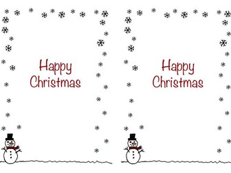 Christmas card insert - snowman design - A5 2 up on a page - portrait design
