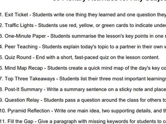 50 Plenary Activity Ideas