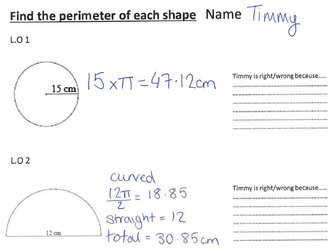 Spot the mistake perimeter of semi-circles and sectors