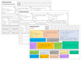 Pseudocode algorithms worksheet - Matching algorithms - Ideal lesson starter, plenary or homework