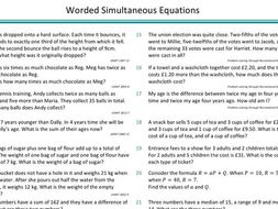 Worded Simultaneous Equations | Teaching Resources