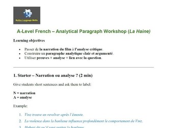Developing Analytical Essay Writing in a Paragraph for French A-Level