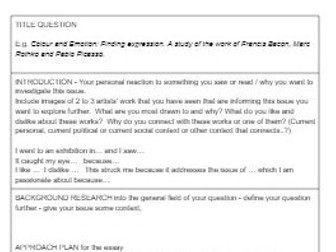 Personal Study A Level Art Writing Frame and Assessment dialogue sheet