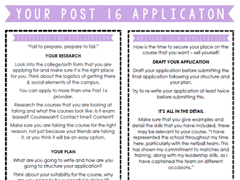 Post 16 Application Help Sheet - College/Sixth Form/UCAS