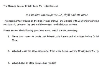 GCSE Jekyll and Hyde: worksheet to accompany Ian Rankin documentary