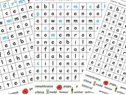 Rememberance Day - differentiated wordsearch