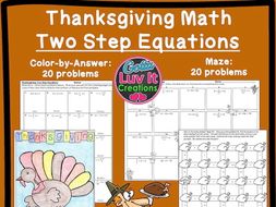 Solving Equations Thanksgiving Turkey Math - Two Step Equations Maze & Color by Number Bundle