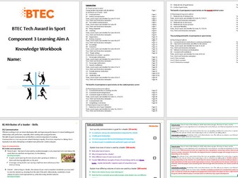 Edexcel BTEC Tech Award Sport, Activity & Fitness Component 3 Learning Aim A, B & C Workbooks