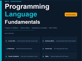 Python Programming Language Fundamentals – Lesson Plan, Slides, Worksheet & Activities - Unit 2