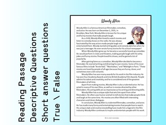 Woody Allen Biography Reading Comprehension Passage Printable Worksheet PDF