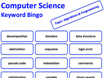 Computer Science keyword bingo game (Algorithms & Programming)