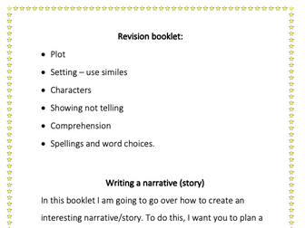 Narrative writing and comprehension questions booklet.