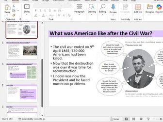 OCR B GCSE history making of america lesson 12- reconstruction (part 1)