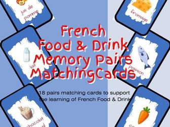 French Food & Drink Themed Matching Memory Pairs Cards