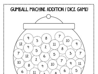 Gumball Machine addition dice game