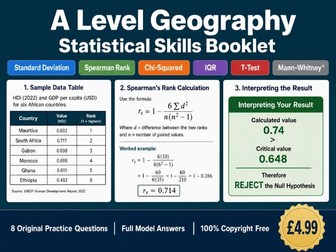 A Level Geography — Statistical Skills Booklet | 100% Original Questions | Edexcel Paper 3 & NEA