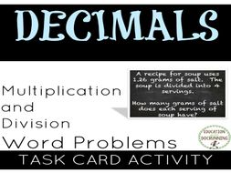 Decimals: Word Problems Multiplication and Division Task Cards