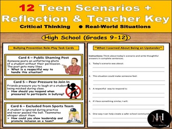 Bullying Prevention Role-Play Cards | 12 High School Scenarios + Reflection