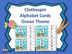 Ocean ABC Upper and Lower Case Clothespin Cards