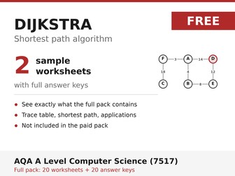 FREE Dijkstra's Algorithm Sample | AQA A Level Computer Science 7517 | 2 Worksheets + Answers