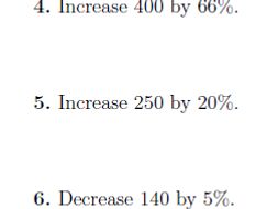 Increasing or decreasing an amount by a percentage (non-calculator) worksheet (with solutions)