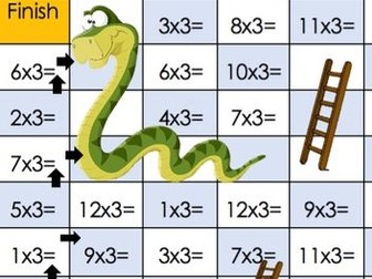 Snakes and Ladders 3 times tables challenge