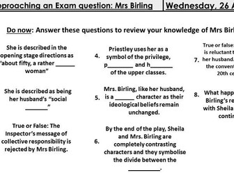 'An Inspector Calls' Revision Lesson and Essay: Mrs Birling as an Unlikeable Character